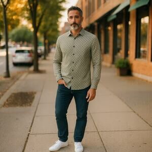 Express Men's Floral Geometric Long Sleeve Button up Shirt Large